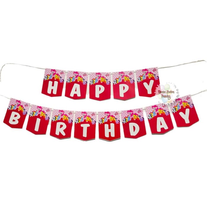 Banner Ulang Tahun / Bunting Flag Happy Birthday Little Ponny Pink