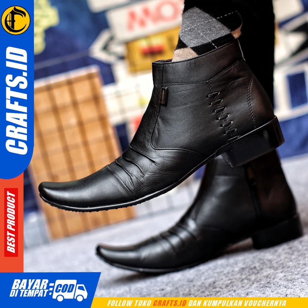 Sepatu Pantofel Pria Sepatu Formal Pria Kulit Asli Zipper Sepatu Pantopel Hitam Kerja Kantor CRAFTS BADAMY