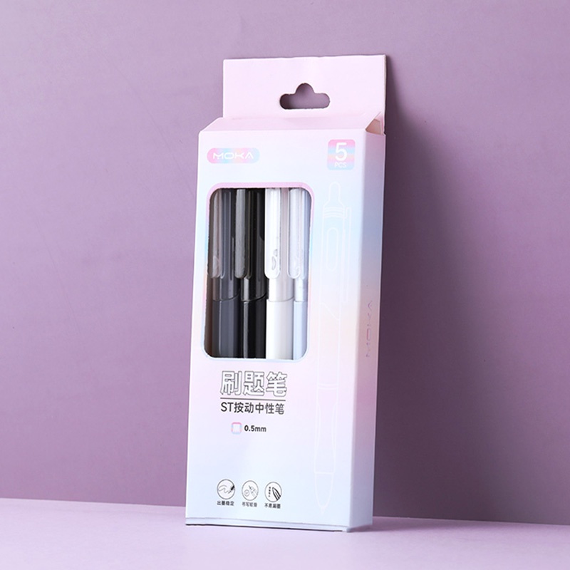 5pcs Pulpen Tinta Gel Hitam 0.5mm Retractable Portable Untuk Pelajar