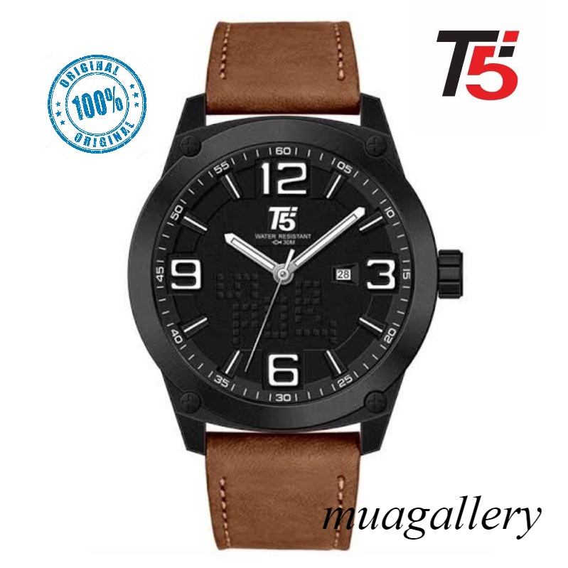 Jam tangan pria T5 H3560 Original T5 H 3860 Analog Tali Leather kulit