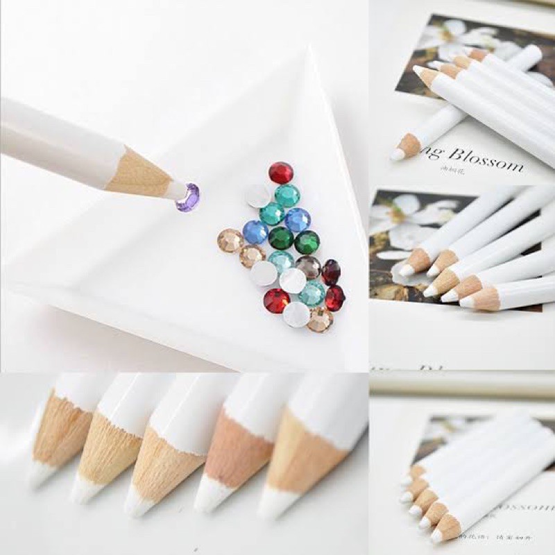 Pencil acc rhinestone picker / pensil putih ambil aksesoris kuku nail art pensil aksesoris