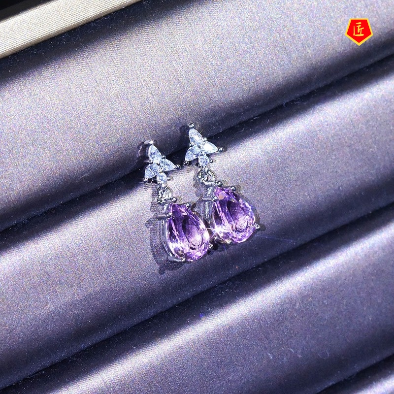 [Ready Stock]Inlaid Pink Crystal Colored Gems Ear Studs
