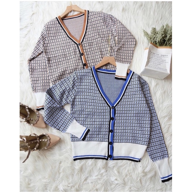 Cardigan sweater rajut knit houndstooth premium import bangkok bkk