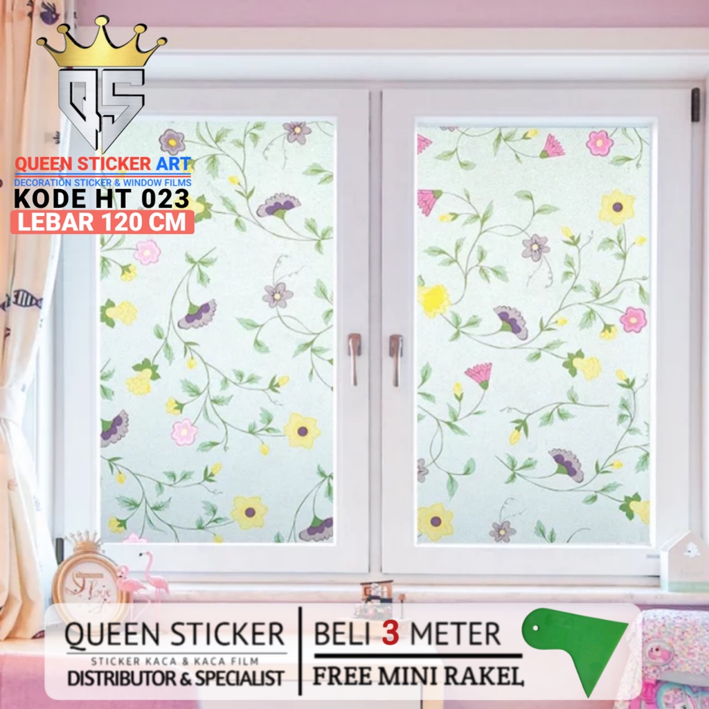 STIKER KACA MOTIF BUNGA KECIL LEBAR 120 CM KODE HT 023
