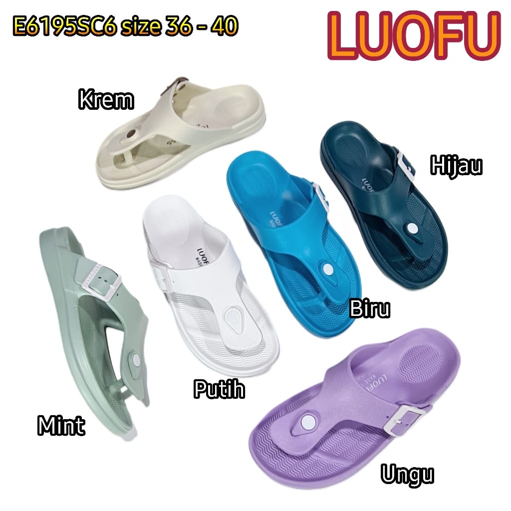 LUOFU ORIGINAL Jelly sandal karet empuk murah wanita jepit rumah import cewek E6195SC6