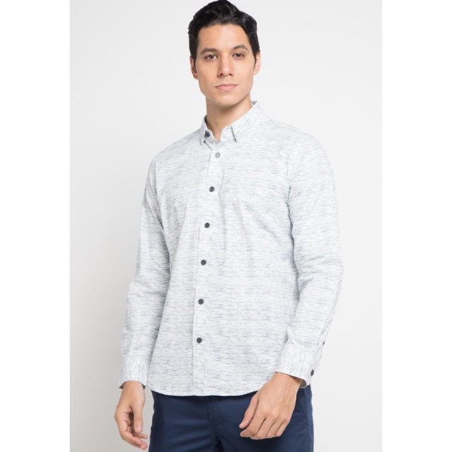 EMBA JEANS KEMEJA PANJANG PUTIH MOTIF SEMU FORMAL THPL