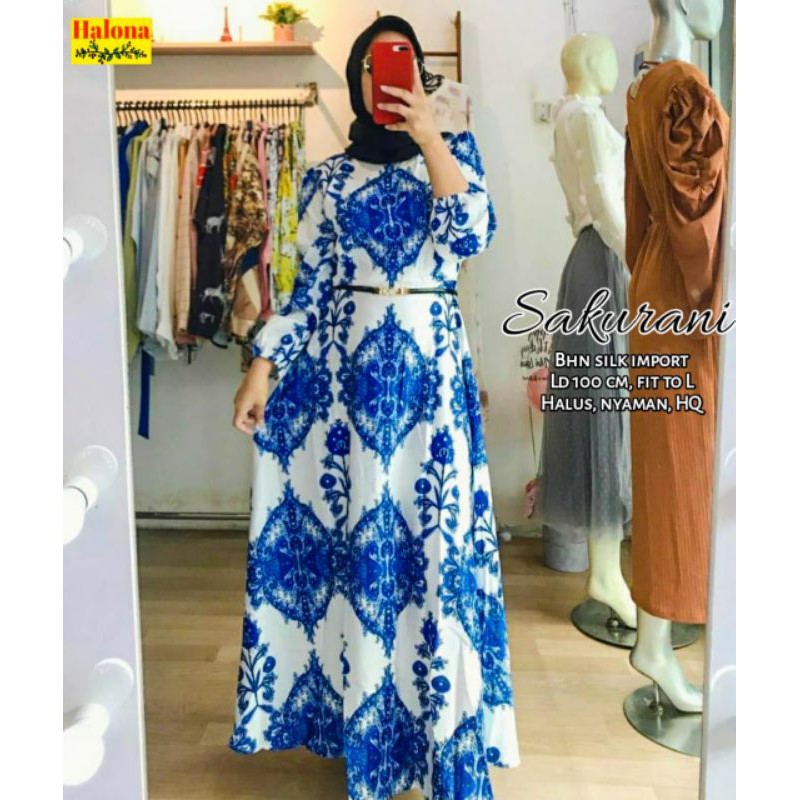 Gamis Wanita - Dress Silk Import - Sakurani Dress by Halona