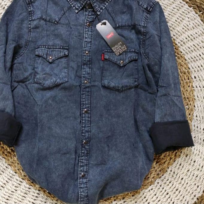 Kemeja Jeans Import Original - Kemeja Levis Lengan Panjang - Kemeja Casual Kancing Kristal - Kemeja 
