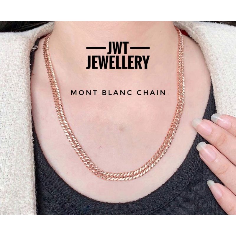 KALUNG EMAS PRIA WANITA MONT BLANC CHAIN CUBAN SISIK NAGA RINGAN ROSEGOLD