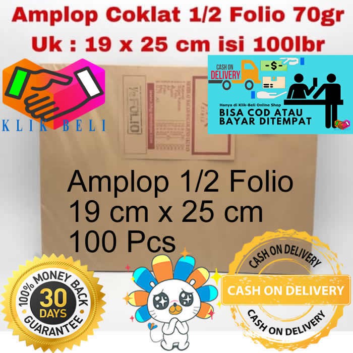 Amplop Coklat Kabinet / Super Kabinet / Folio / Kuarto / 1/2 Folio / Folio Envelope - 100 Pcs