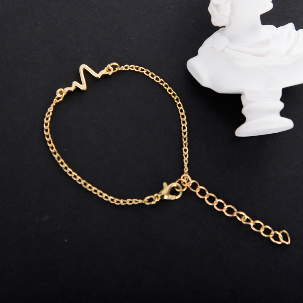 Cinta Frekuensi Paduan Seng Gelang Rantai Pasangan Fashion Wanita Pria Jantung Mengalahkan Sederhana Ekg Bracelets