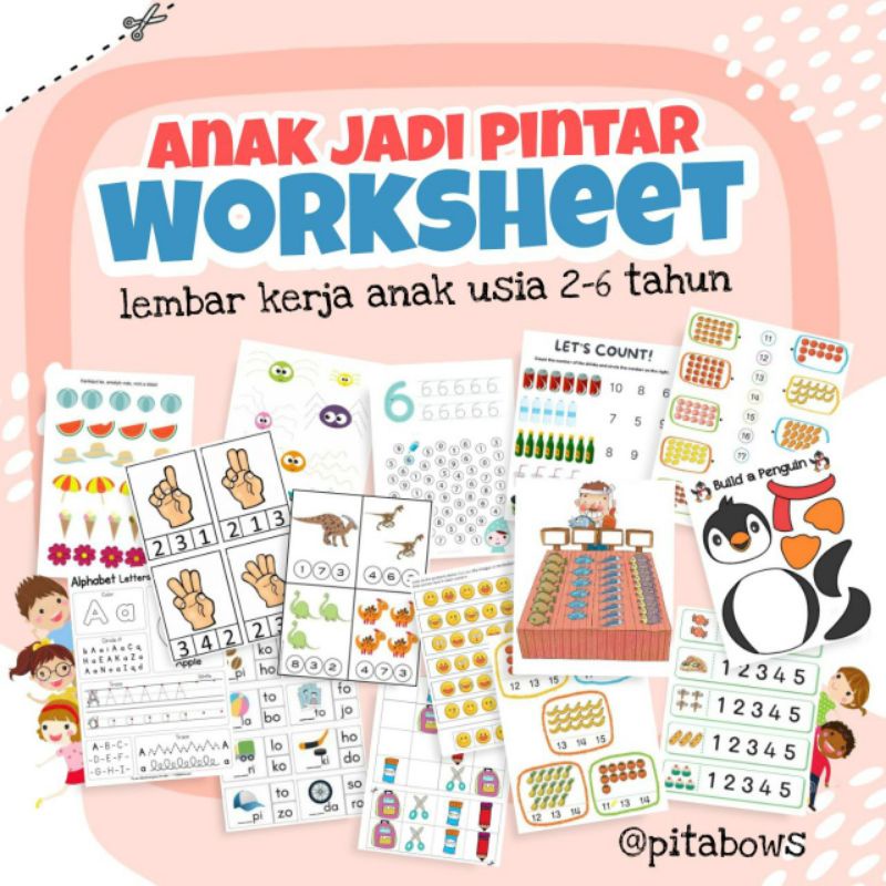 lembar kerja anak (worksheet paud ) anak 2-6tahun | belajar dirumah | belajar berhitung | anak jadi 
