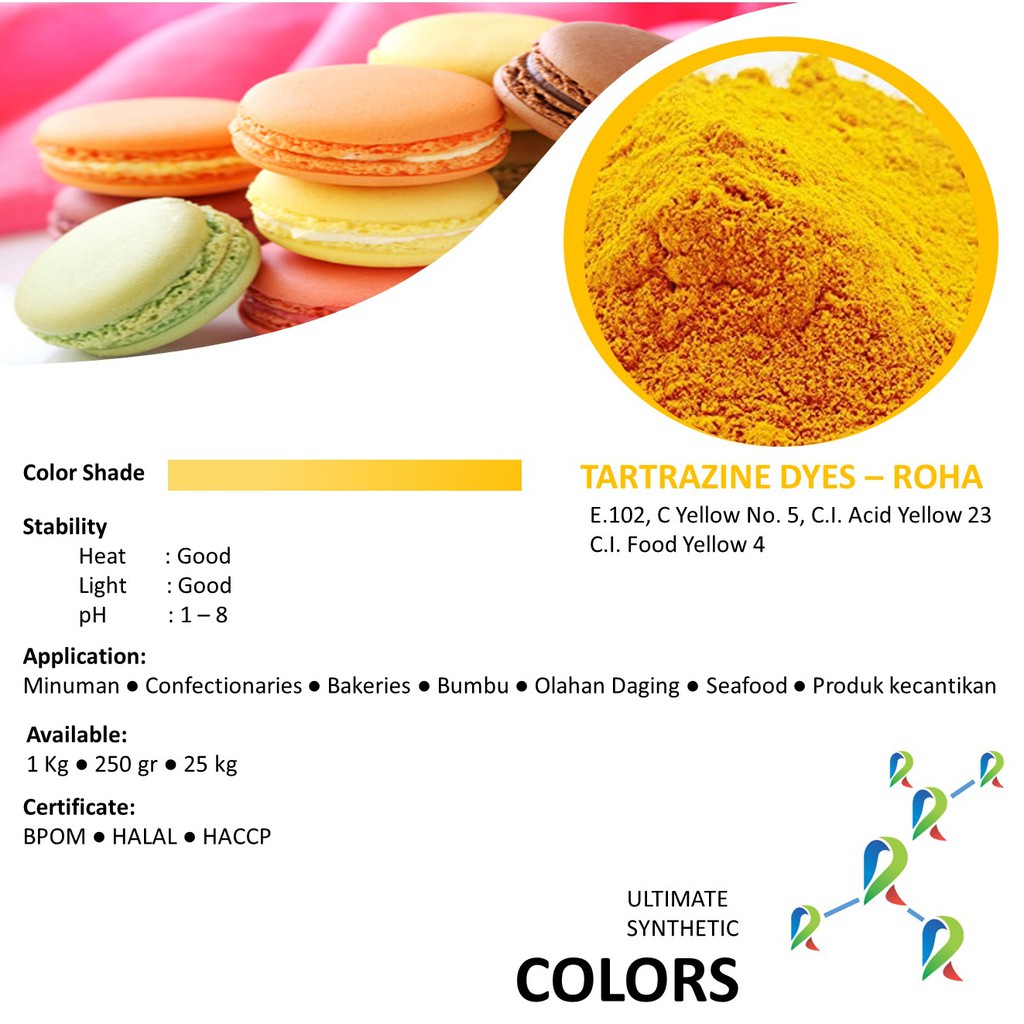 

Pewarna Makanan Tartrazine Packing 1 Kg, 250 gr - PT. Roha Lautan Pewarna