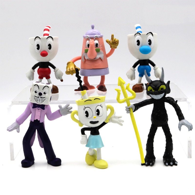Ready Stock !!! New 6pcs Cuphead Mini Figure 3.6-4 Inch Doll Game Peripheral Hand-Made Cake Decoration Ornaments 6PCS