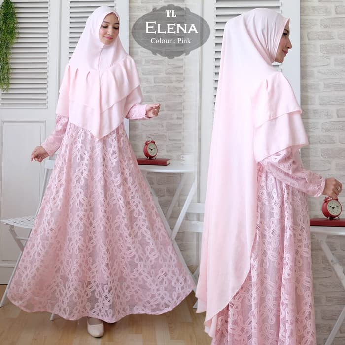(Promo) Set Syari Putih Polos MAXMARA [Syari Brukat Elena Pink TL] gamis muslim wanita brukat pink