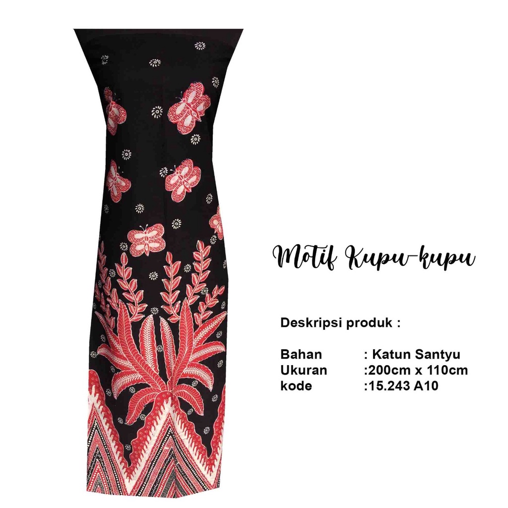 Kain Batik Tulis Madura Motif Kupu Merah Dasaran Hitam