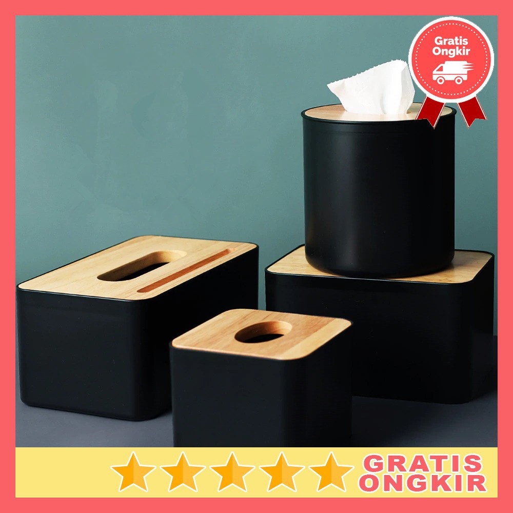 Grab Medan Kotak Tisu Kayu Multifungsi Model Kotak 10.5x11x8.5cm YANZ ZJ003 - Black