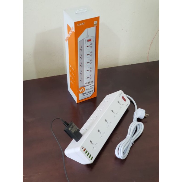 Stop Kontak LDNIO SC10610 10 lubang 4 USB AUTO ID 1 QC3.0 1 Type C PD 18watt