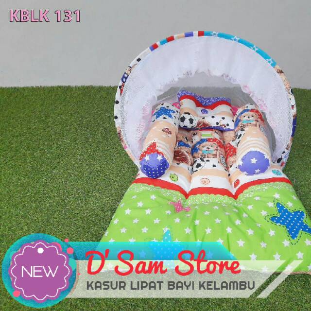 131 | Kasur Bayi Lipat Kelambu Set Bantal Guling Karakter Bear Family Green Toko Kado Lahiran Anak
