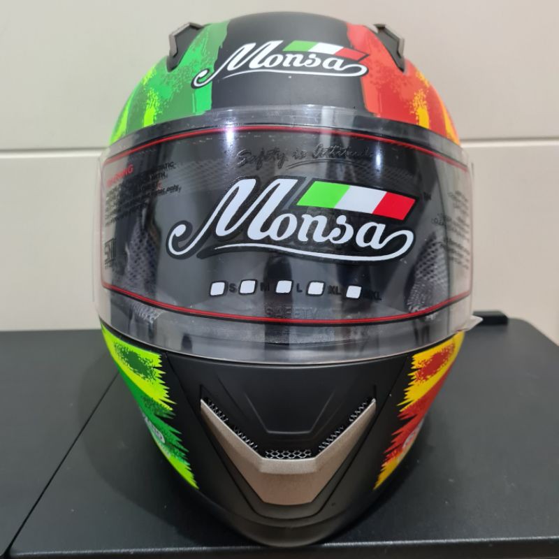 Helm JPN monsa fullface avena hitam doff motif green - oren