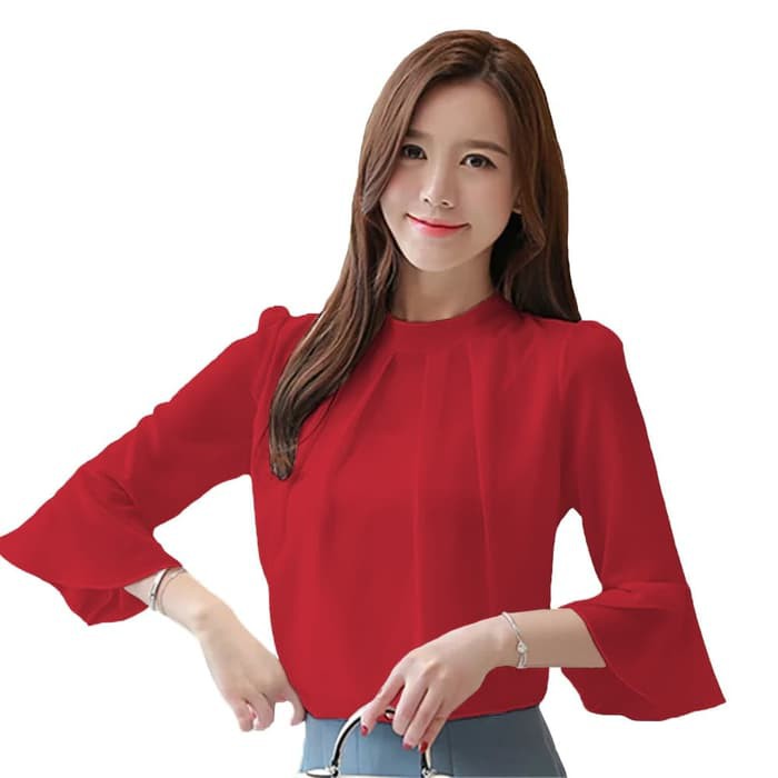 Blus Sifon Gaya Korea tangan 3/4 Variasi tangan