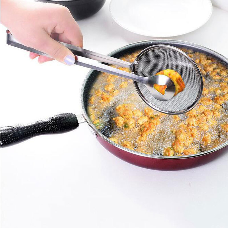 Hot Sale/kithchen Saringan Colander Stainless Steel Dengan Klip/Klip Saringan Makanan Goreng Minyak BBQ/Sendok Colander Strainer Drain Dapur Frying Mesh Colander