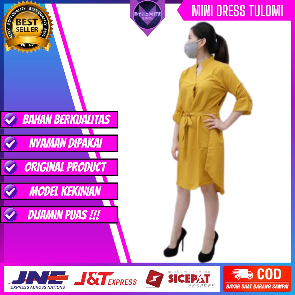 Mini Dress TULOMI Fashion Pakaian Wanita Cewek Casual Kasual Dress Dres Terbaru Kekinian Murah Cod