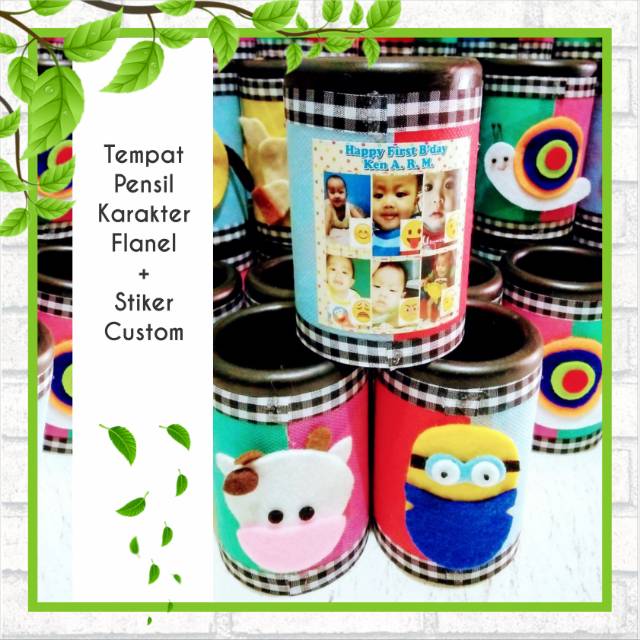 

Tempat pensil karakter flanel + stiker foto custom