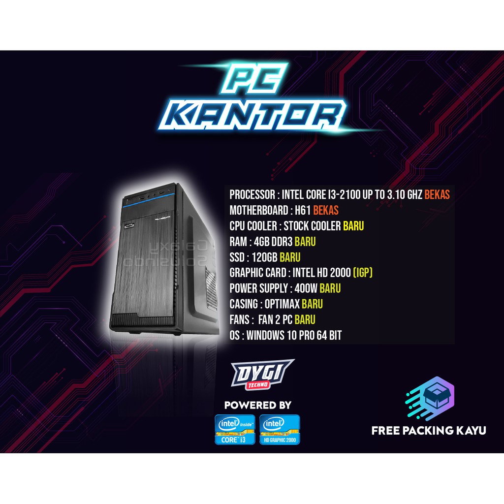 PC KANTOR/PC EDITING/PC MURAH I3-2100/H61/RAM 4GB/IGP 2000/SSD 120GB