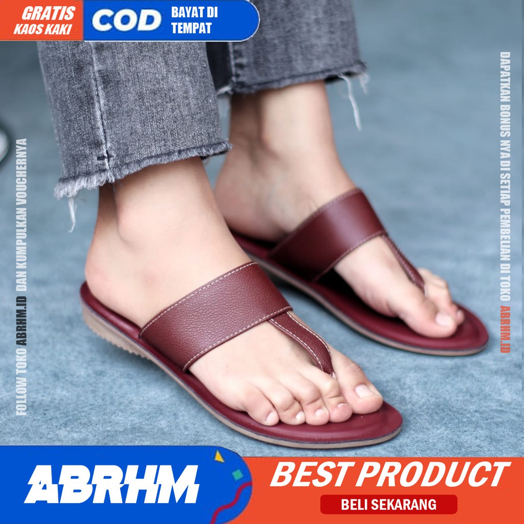 ABRHM x GESI Sandal Kulit Wanita Sandal jepit Papirut Asli Garut Sandal Wanita Casual Santai Original Murah Terlaris