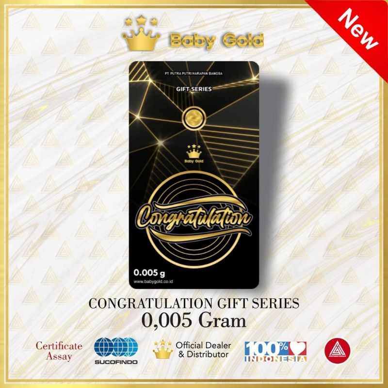 BABY GOLD CONGRATULATION , TERIMA KASIH &amp; THANK YOU Gift Series 0.001 gram / 0.002 gram / 0.005 gram . Logam Mulia 24K. Emas Mini. Souvenir Gift