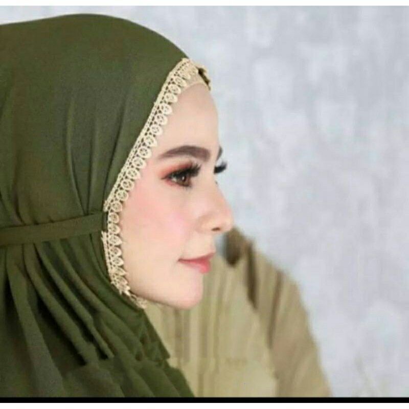 Bergo Maryam Renda Diamon(Quality Premium)/Hijab Tali Belakang/Bergo Instan/