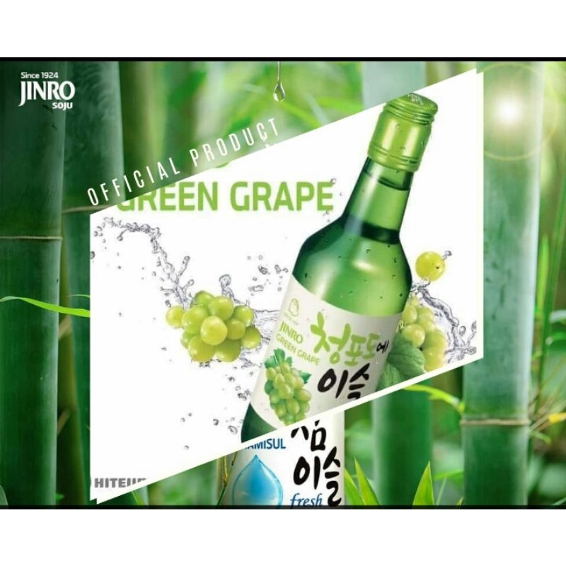 Soju Jinro Greengrape anggur  360ml botol Chamisul Jinro Chamisul Anggur Soju import 360ml Soju Korea jinro Anggur