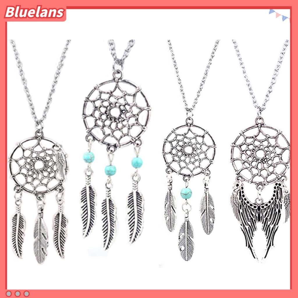 Bluelans Necklace Ethnic Dream Catcher Women Feather Wing Chain Necklace