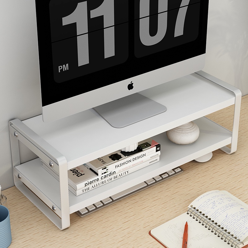 PROMO Meja laptop / dudukan alas monitor kayu variasi Besi / Meja TV LCD / stand laptop Mahoni Solid 2 Tingkat