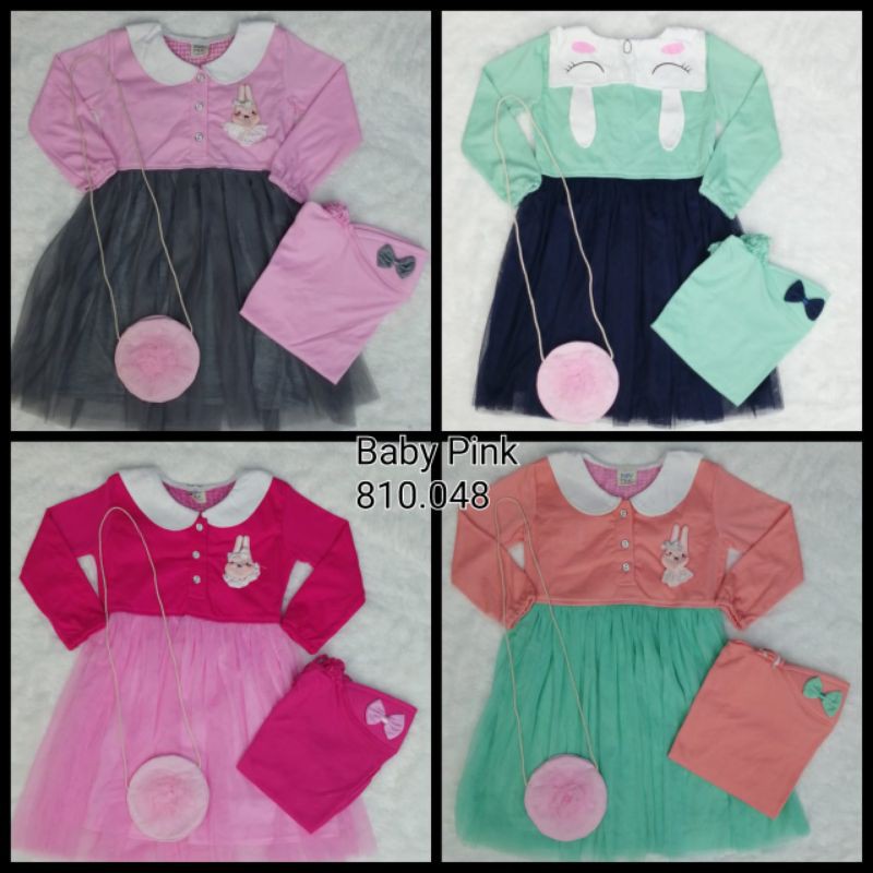 gamis anak modern plus jilbab dan tas all size 12-24 bln.