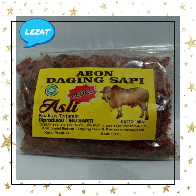 

Abon sapi Bu Sarti 250 gram , manis dan pedas.