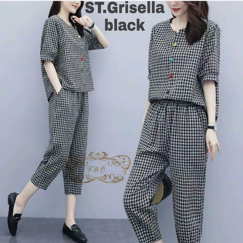 SET CELANA FASHION GRISELLA KOTAK, KATUN, SETELAN, 2 UKURAN