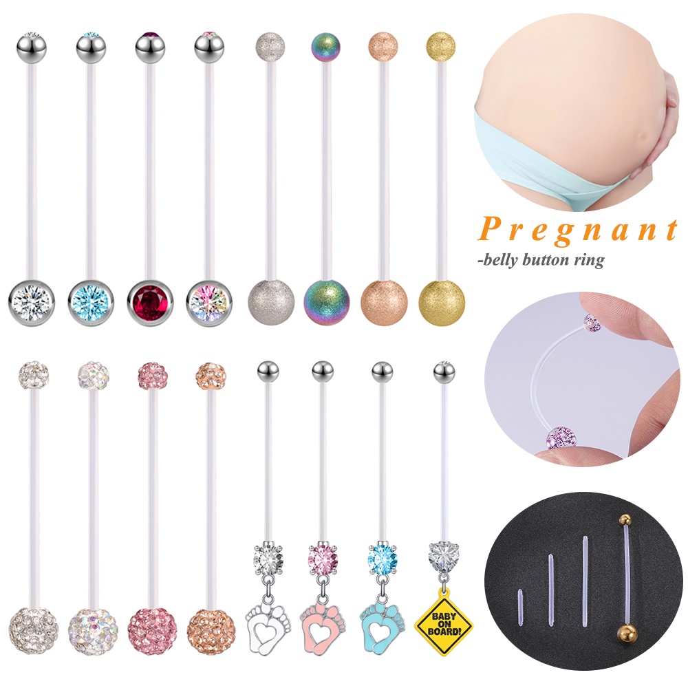 1pc 14g 10 / 24 / 32 / 38mm Anting Tindik Perut / Pusar Kristal Bentuk Kaki Bayi Untuk Wanita Hamil Flexible