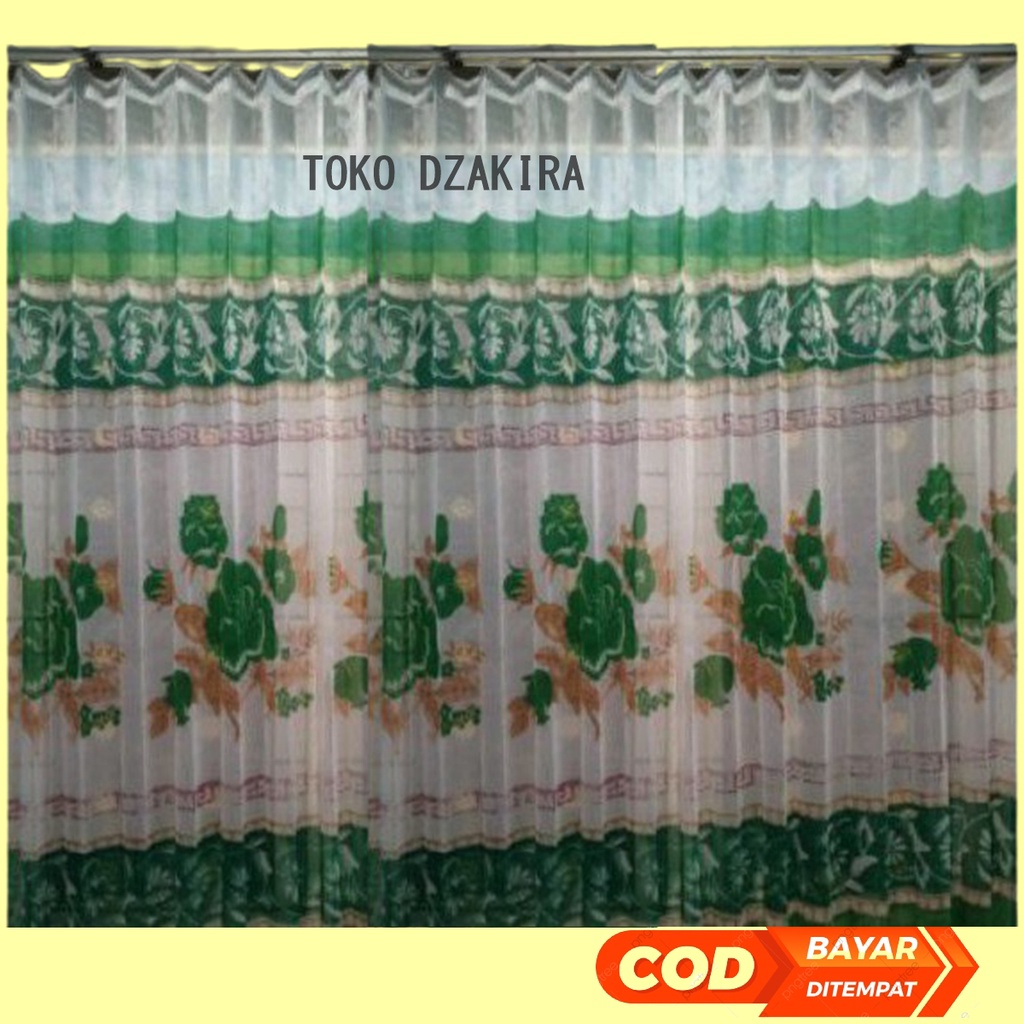 GORDEN Vitrase jendela motif bunga warna polos murah size gorden lebar 2 meter tinggi 180 cm biru hi