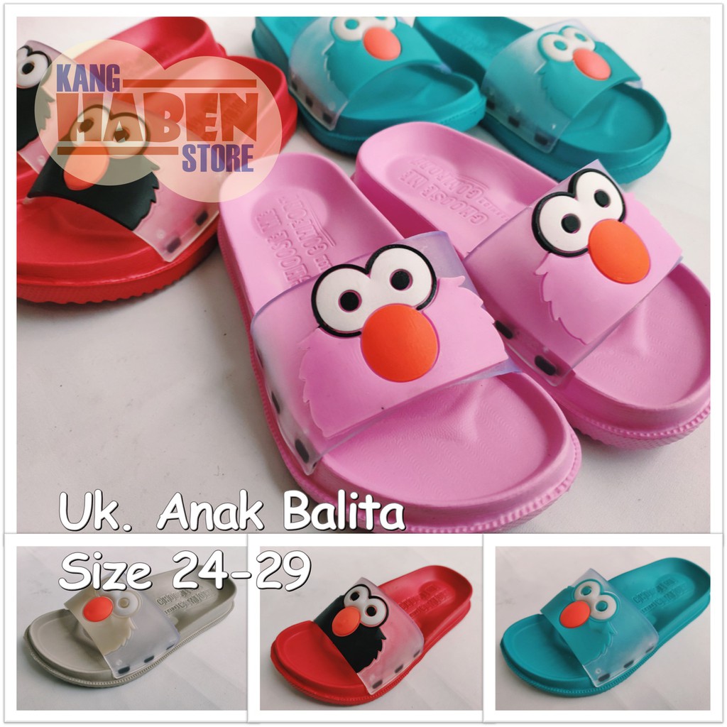 307D Sandal Slop on Anak Anak Perempuan Laki Laki Karakter ELMO Lucu Bahan Karet Dulux