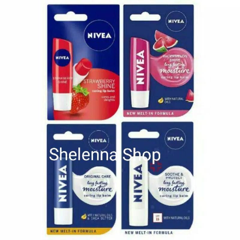 NIVEA Lip Balm Original , Fruity Shine, Shoothe &amp; Protect 4.80 ml dan 16,7gr Lip care and Colour