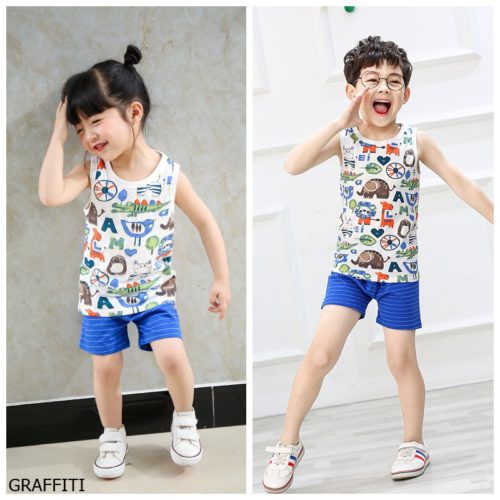 GI 067 RISCE BAJU SET ANAK UNISEX IMPORT RUMAH SANTAI PERGI SETELAN JAKARTA BATAM PJ