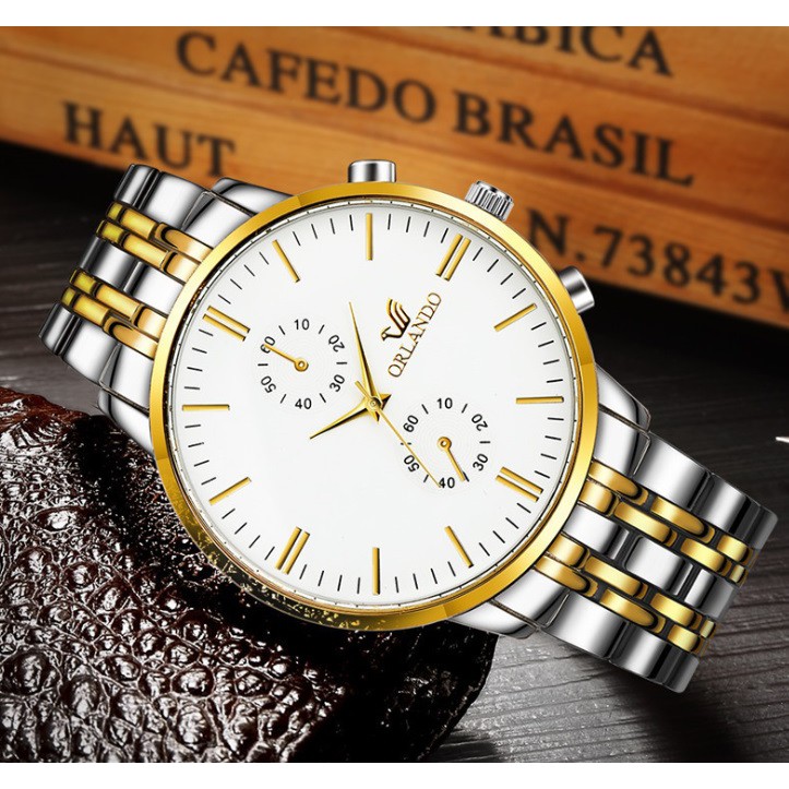 Jam Tangan Pria Orlando TWO TONE Korea Fashion Mens Analog Steel watch Watches