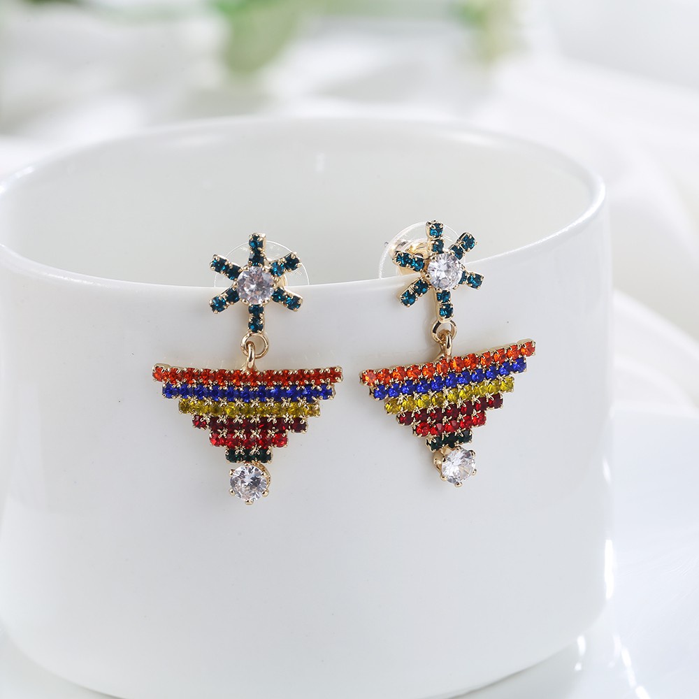 Anting Tusuk Gantung Bahan Sterling Silver 925 Desain Geometri Warna Warni Gaya Korea / Elegan / Trendy Untuk Wanita