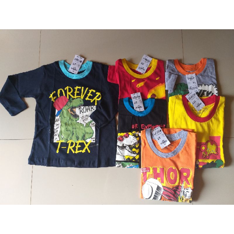 Kaos  anak laki laki usia 2-10 tahun karakter dinosaurus, spiderman, batman,thor