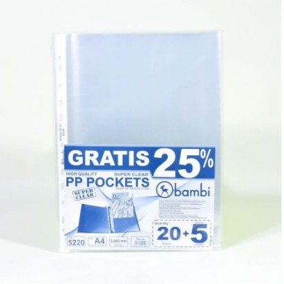 PLASTIK PP POCKET / PP POCKET BAMBI - A4  ISI 20 + 5