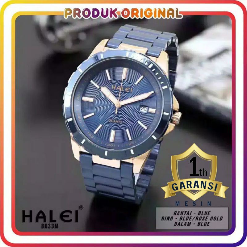 COD JAM TANGAN PRIA HALEI ORIGINAL 8033 TANGGAL AKTIF WATER RESISTANT STAINLES STEEL