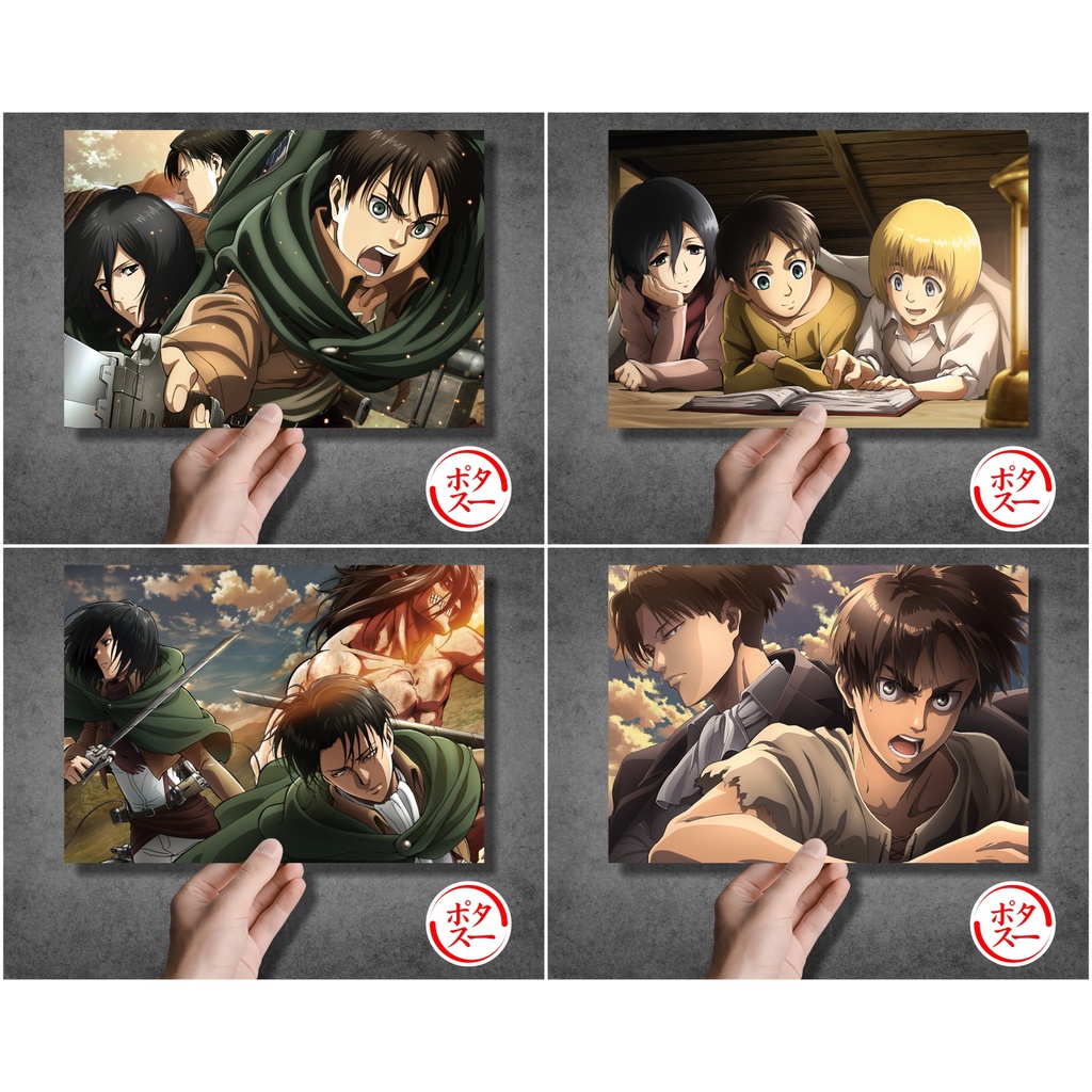 Koleksi Poster Anime Shingeki no Kyojin / Attack on Titan A - Eren Mikasa Armin Jean Sasha Levi Erwin - Size A4+