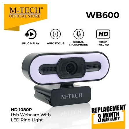 Webcam M-Tech MTech WB600 WB-600 With Ring LIght 1080P Full HD wb 600 garansi resmi 3bualn